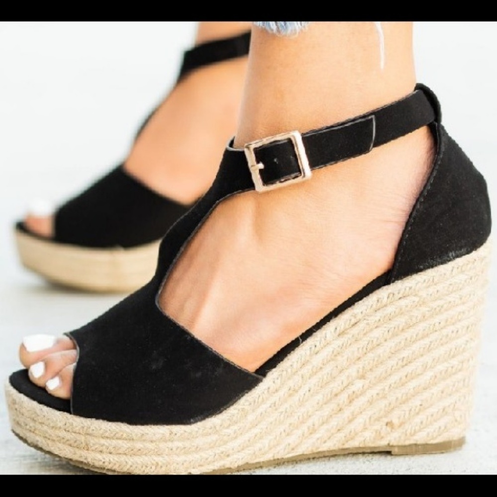 Black Espadrille Wedges - Picture 2 of 2